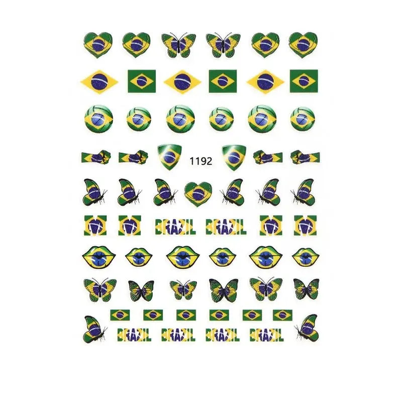 Football Game South America Brazil CHile Peru Argentina Colombia Uruguay Nail Sticker Cheering Design Soccer Fans Nail Flag  