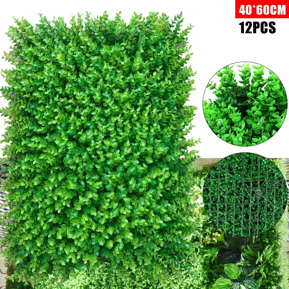 12pcs Green Artificial Plant Panel Wall Boxwood Fence Hedge Mat Grass Decor  For Wall Decoration, Fake Fence, Hedge, 40x60cm  