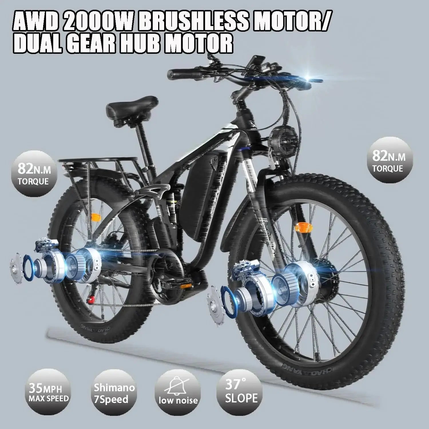 26Inch Electric Bike for Adults 2000W Dual Motor Fat Tire Ebike 48V 23AH Battery 55km/h E Bike 26” Full Suspension Hydraulic  