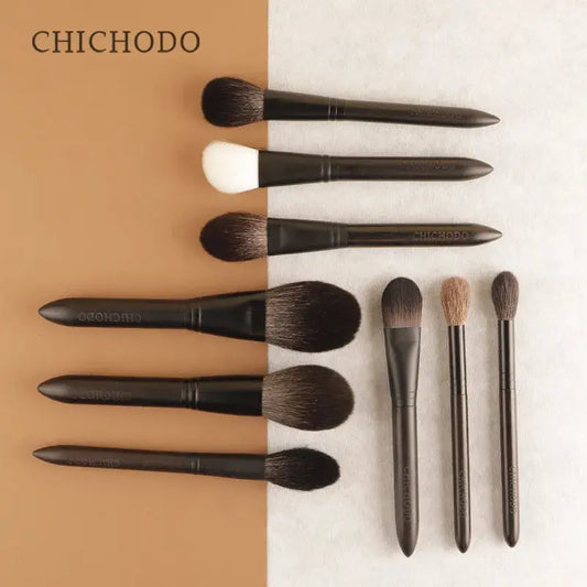 CHICHODO Luxury Face Makeup Brushes Ink Series Top Animal Hair Ebony Handle Include Powder Blush  Highlight  Contour Brush CHICHODO Store