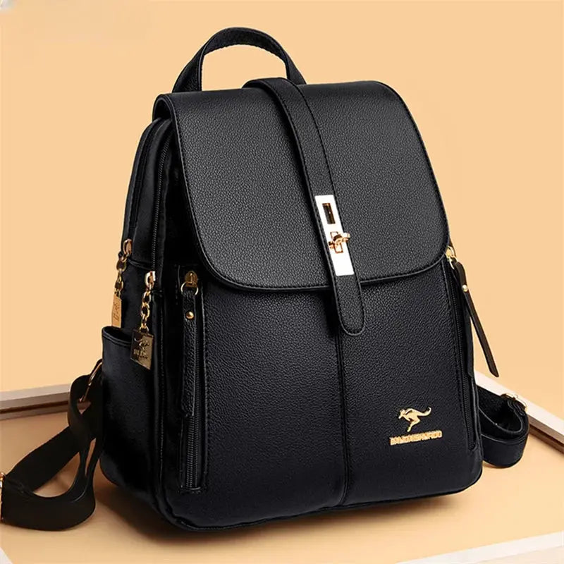 Luxury Women Leather Backpacks for Girls Sac A Dos Casual Daypack Black Vintage Backpack School Bags for Girls Mochila Rucksack KMFFLY Official Store  EBOYGIFTS