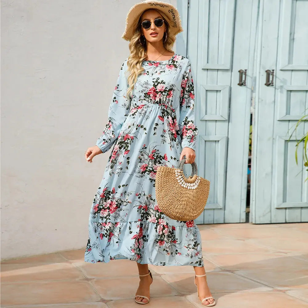 2023 Sping Summer Bohemian Women Maxi Dress Casual Long Sleeve High Waist Beach Woman Chiffon Dresses Floral Vestidoes Mujer New  