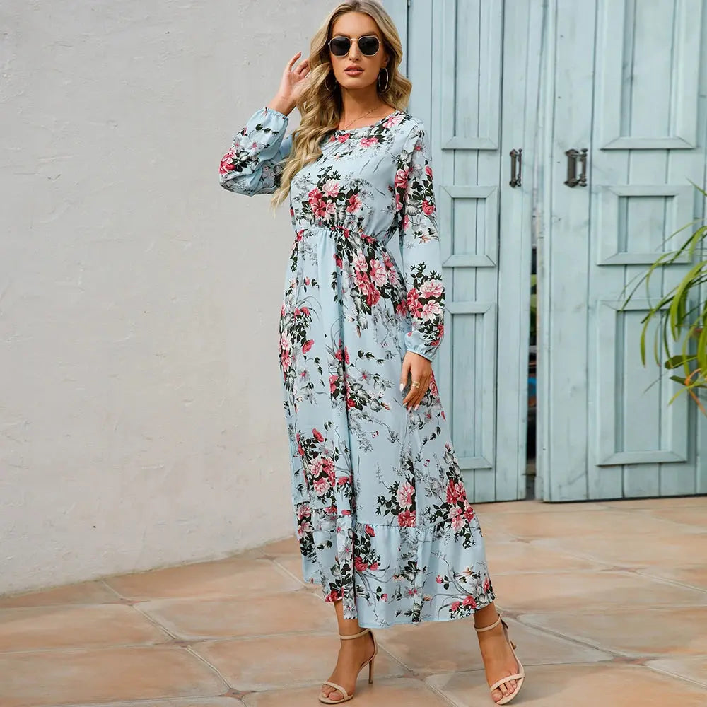 2023 Sping Summer Bohemian Women Maxi Dress Casual Long Sleeve High Waist Beach Woman Chiffon Dresses Floral Vestidoes Mujer New  