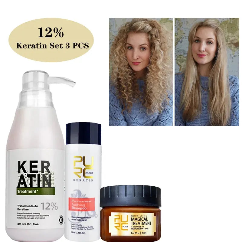 PURC Professional Keratin Hair Treatment Set Brazilian Hair Straightening Cream Smoothing Shampoo Magic Hair Mask Care LocRoyalCosmetics Store