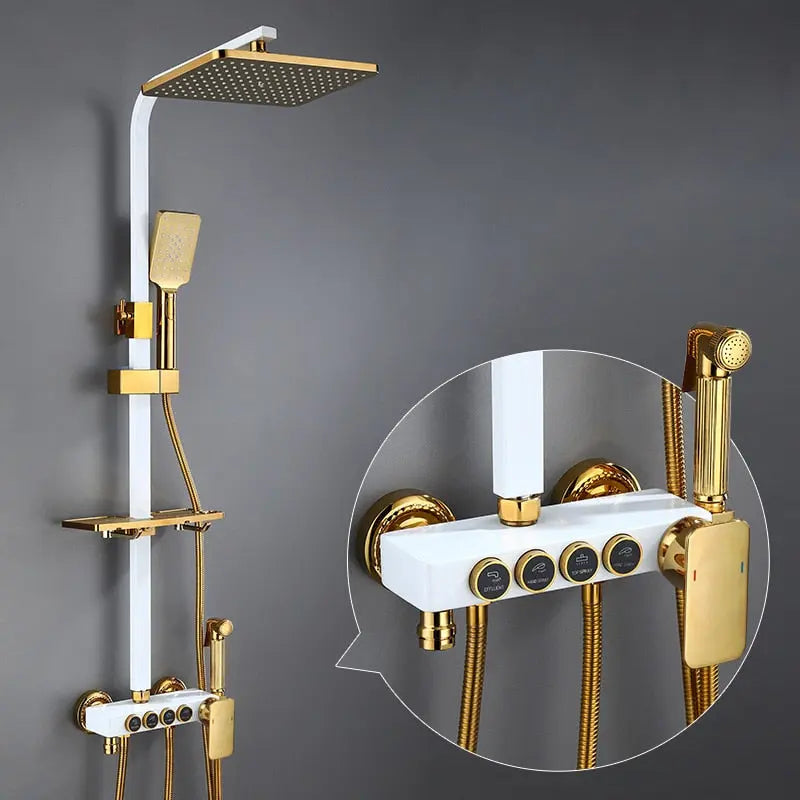 Hot and Cold Digital Shower Set Faucet Bathroom Shower System Black Gold Shower Faucet Square Shower Head  Bath Shower System  