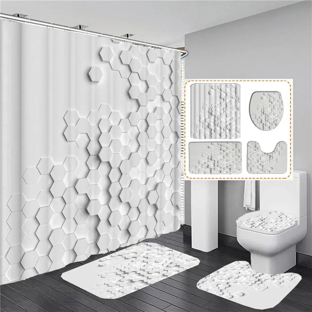 Elegant Bouquet of Fantastic White Flowers 3D Style Shower Curtain Bathroom Curtain with Bath Rug Carpet Set Floral Home Decor  