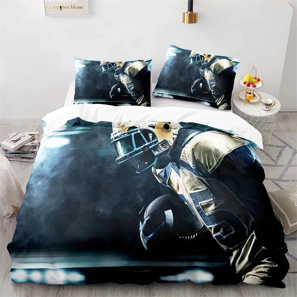 American Football Duvet Cover Set 3D Sports Rugby Player Polyester Comforter Cover for Men Teens Boy Kid Bedding Set King Queen  