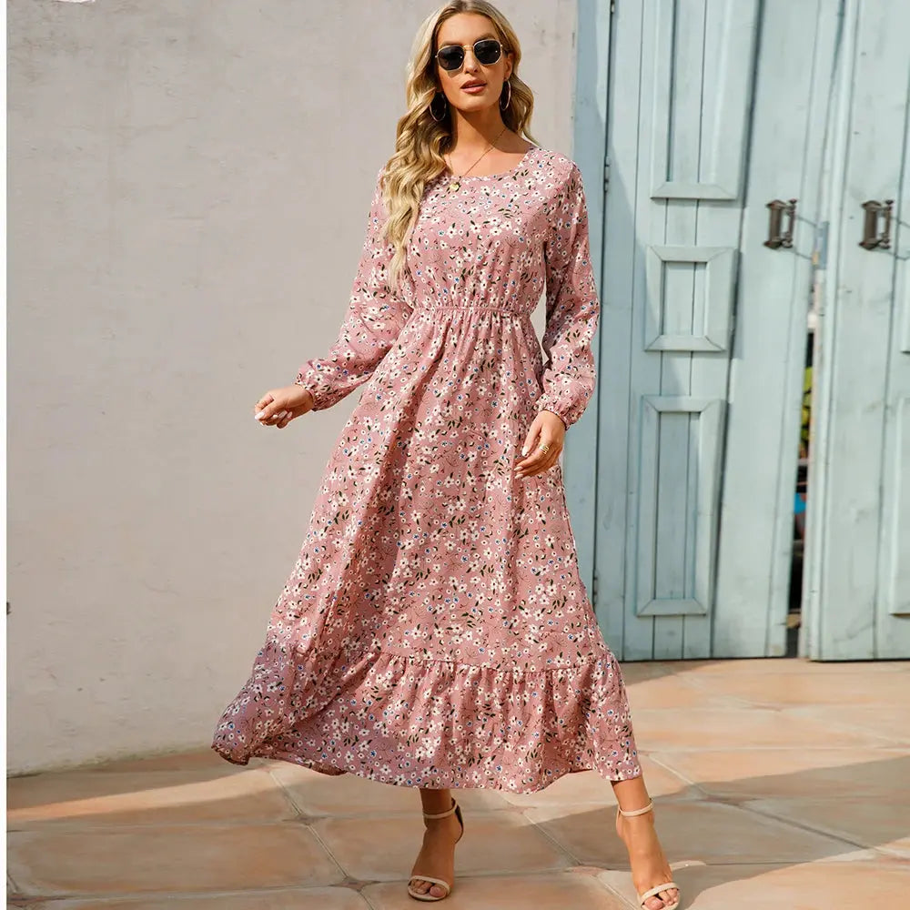 2023 Sping Summer Bohemian Women Maxi Dress Casual Long Sleeve High Waist Beach Woman Chiffon Dresses Floral Vestidoes Mujer New  