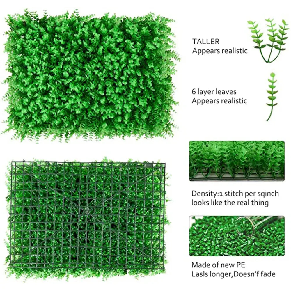 12pcs Green Artificial Plant Panel Wall Boxwood Fence Hedge Mat Grass Decor  For Wall Decoration, Fake Fence, Hedge, 40x60cm  