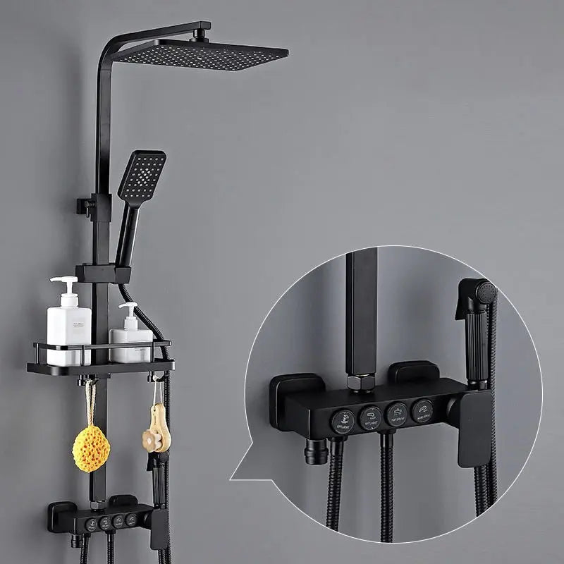 Hot and Cold Digital Shower Set Faucet Bathroom Shower System Black Gold Shower Faucet Square Shower Head  Bath Shower System  