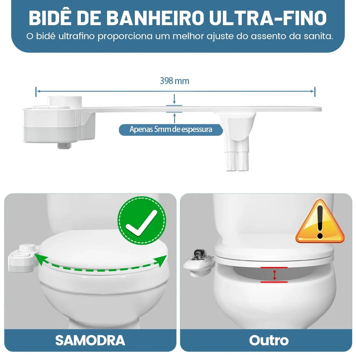 SAMODRA Non-Electric Bidet - Self Cleaning Dual Nozzle (Frontal and Rear Wash) Water Bidet Toilet Seat Attachment  