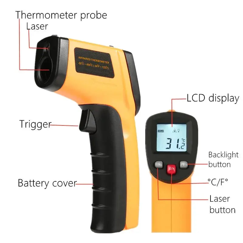 Digital Infrared Thermometer Laser Temperature Meter Non-contact Pyrometer Imager Hygrometer IR Termometro Color LCD Light Alarm SNAKOL Global Store