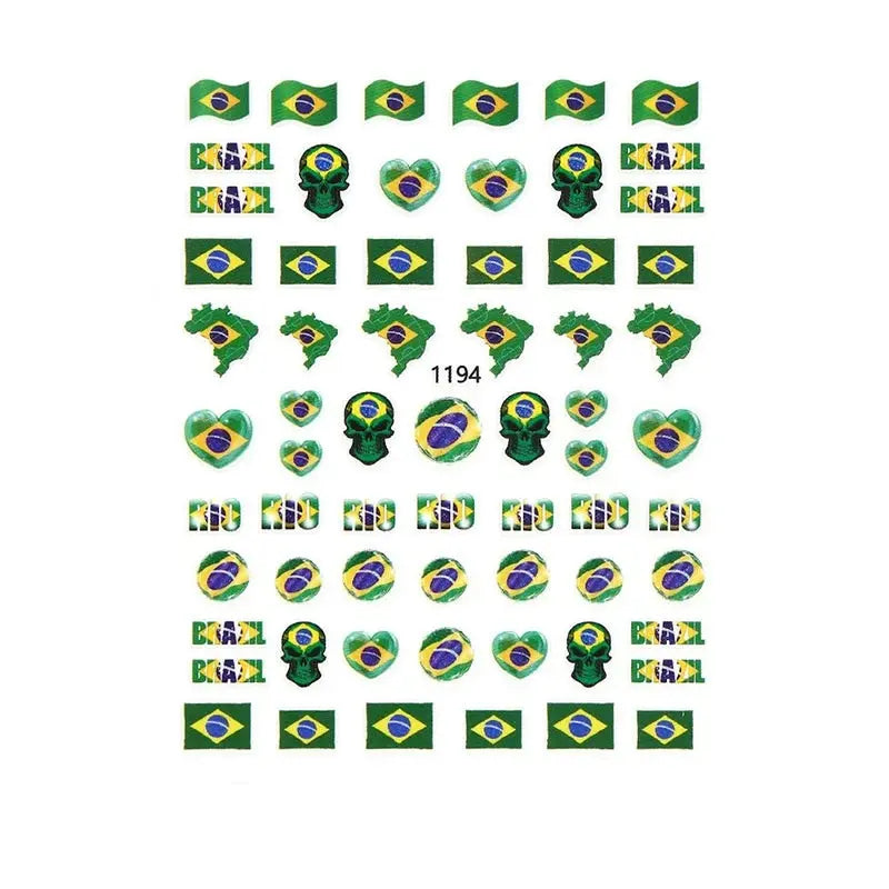 Football Game South America Brazil CHile Peru Argentina Colombia Uruguay Nail Sticker Cheering Design Soccer Fans Nail Flag  