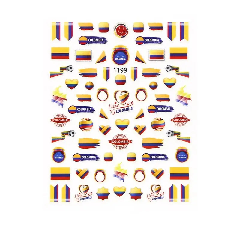 Football Game South America Brazil CHile Peru Argentina Colombia Uruguay Nail Sticker Cheering Design Soccer Fans Nail Flag  