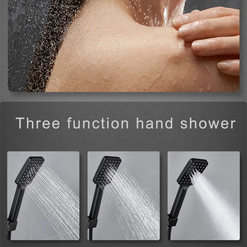 Hot and Cold Digital Shower Set Faucet Bathroom Shower System Black Gold Shower Faucet Square Shower Head  Bath Shower System  