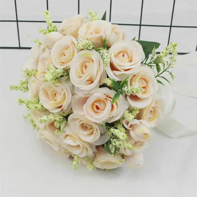 Bridal Bridesmaid Wedding Bouquet White Silk Flowers Roses Handmade  Artificial Bride Mariage Bouquet Wedding Accessories YO CHO Store