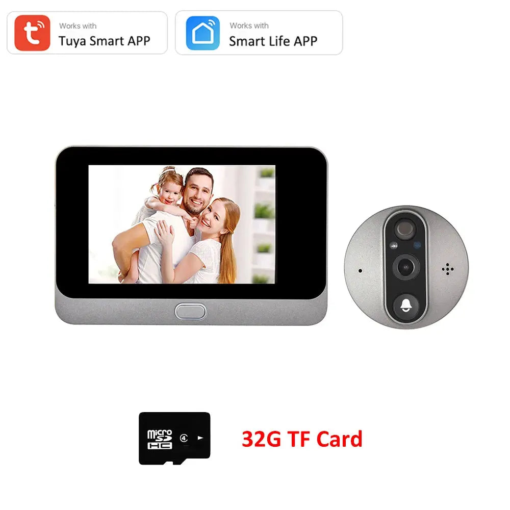 3MP Smart Life Tuya 1080P WiFi Door Bell Eye Peephole Camera 5000mAh Battery PIR Motion Detector IR Alexa Google Digital Viewer - eboygifts