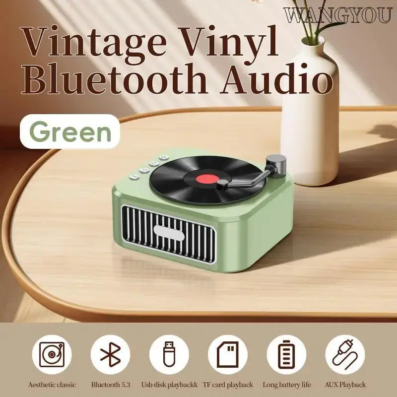 2024 New Retro Vinyl Wireless Bluetooth Speaker Alarm Clock Small Record Player Portable High-quality Audio Home Smart Stereo - eboygifts