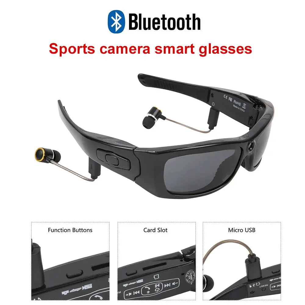 HD 1080P Mini Camcorder Glasses Camera With Bluetooth Headset Polarized Sunglasses Sports Camera Driving Cycling Video Recorder - eboygifts