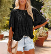 Loose Lace Half Sleeve O-neck Shirts Top  