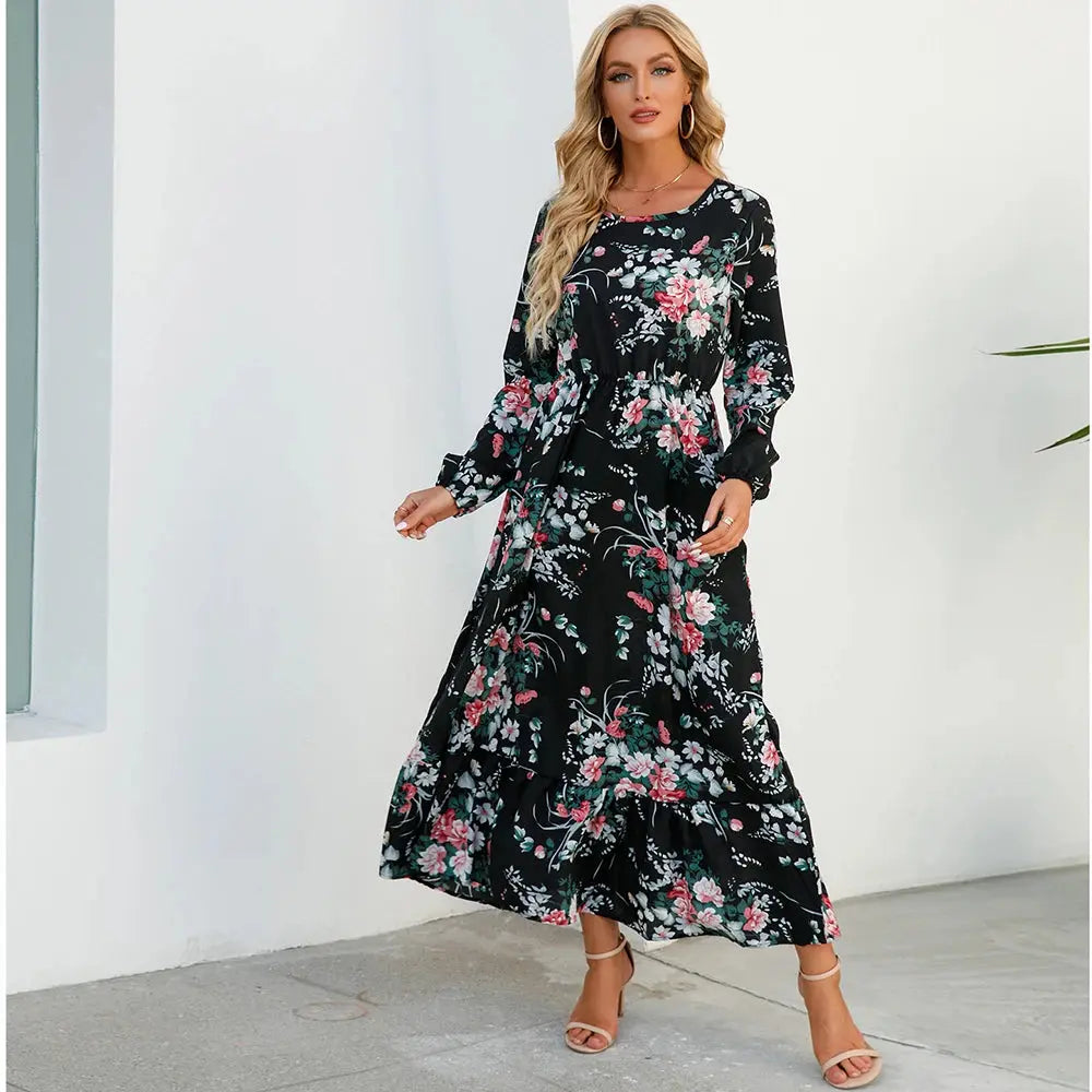 2023 Sping Summer Bohemian Women Maxi Dress Casual Long Sleeve High Waist Beach Woman Chiffon Dresses Floral Vestidoes Mujer New  