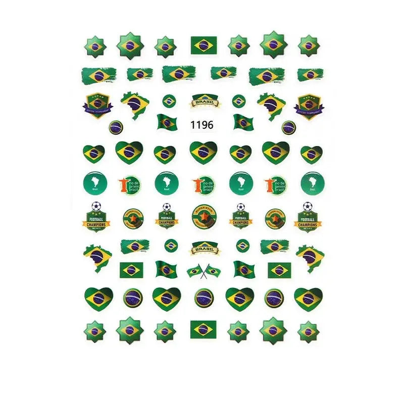 Football Game South America Brazil CHile Peru Argentina Colombia Uruguay Nail Sticker Cheering Design Soccer Fans Nail Flag  