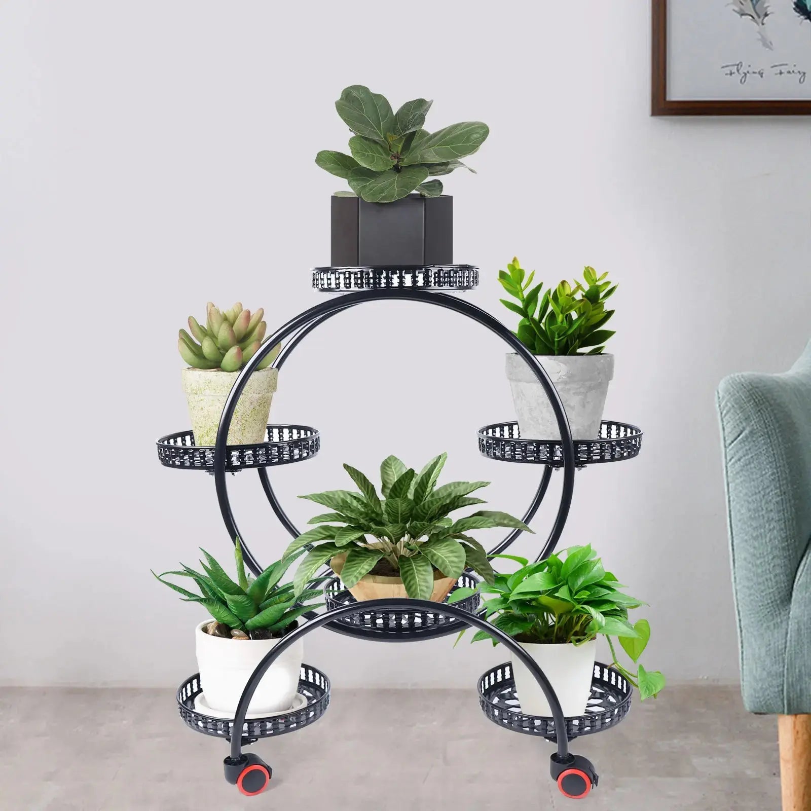 Metal Plant Stands 6 Pots Plants Flower Stand for Patio Garden Living Room Corner Balcony and Bedroom (Black/ White)  