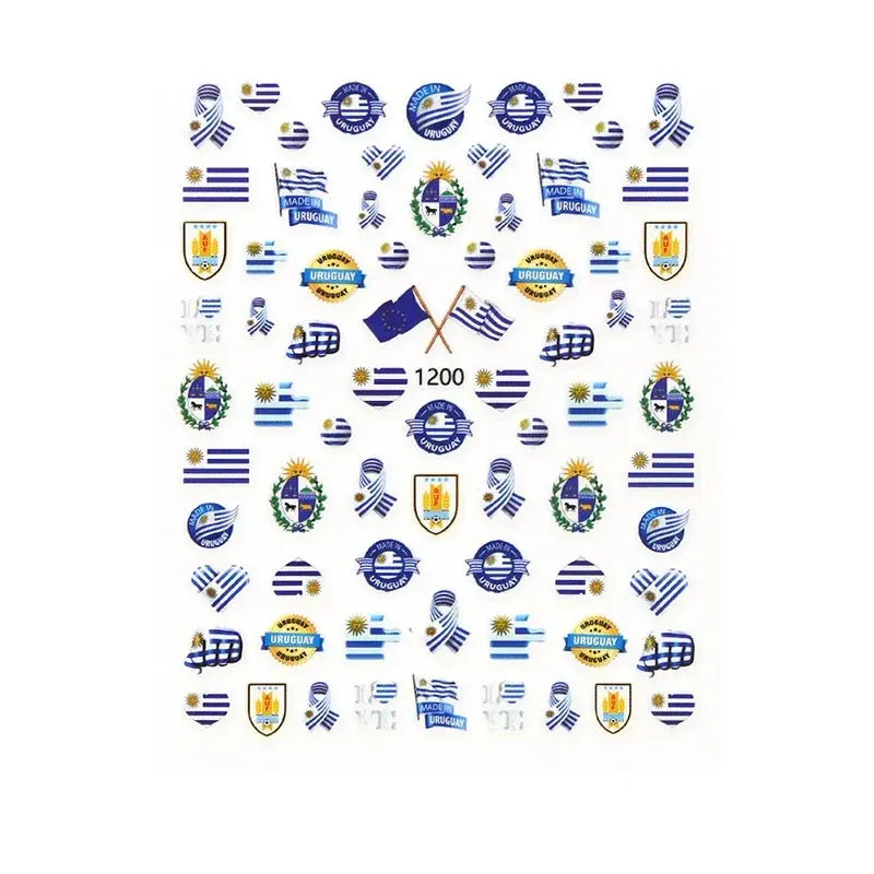 Football Game South America Brazil CHile Peru Argentina Colombia Uruguay Nail Sticker Cheering Design Soccer Fans Nail Flag  