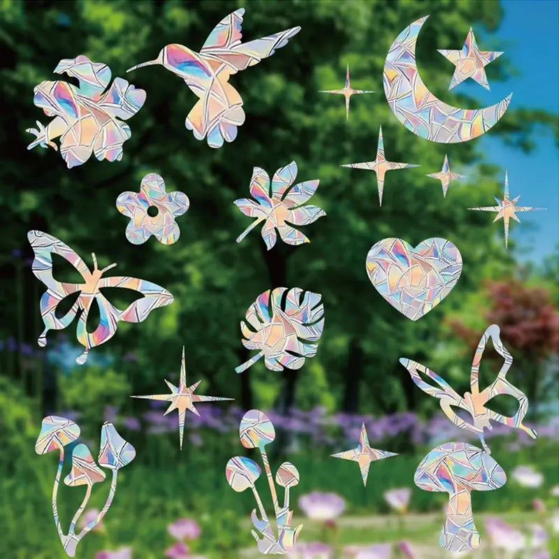 Butterfly Sun Catcher Window Sticker Mushroom Leaf Stained Rainbow Prism Glass Wall Sticker Kids Room Home Decoration Suncatcher - eboygifts