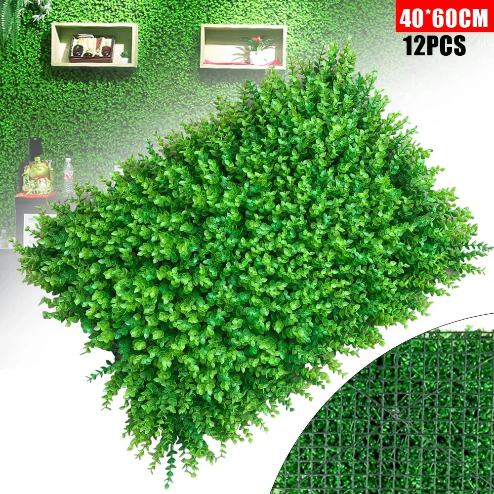 12pcs Green Artificial Plant Panel Wall Boxwood Fence Hedge Mat Grass Decor  For Wall Decoration, Fake Fence, Hedge, 40x60cm  