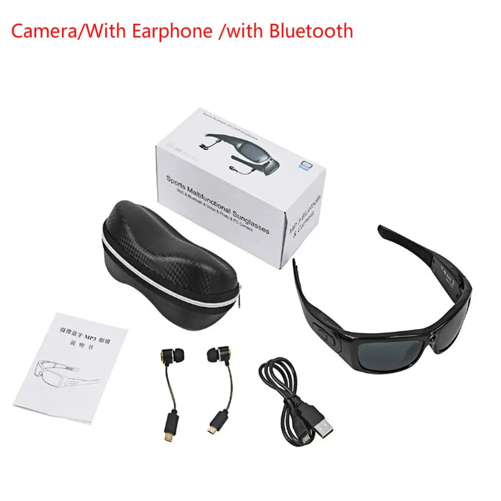 HD 1080P Mini Camcorder Glasses Camera With Bluetooth Headset Polarized Sunglasses Sports Camera Driving Cycling Video Recorder - eboygifts