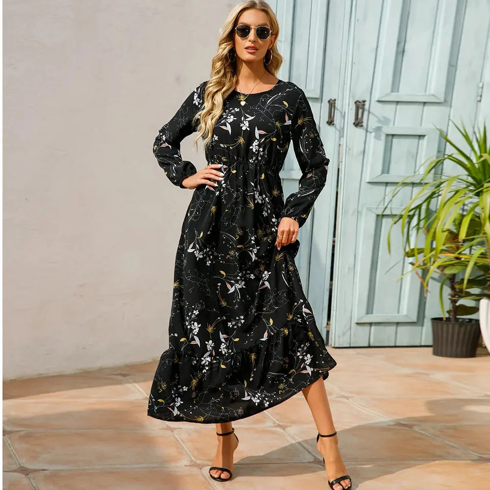 2023 Sping Summer Bohemian Women Maxi Dress Casual Long Sleeve High Waist Beach Woman Chiffon Dresses Floral Vestidoes Mujer New  