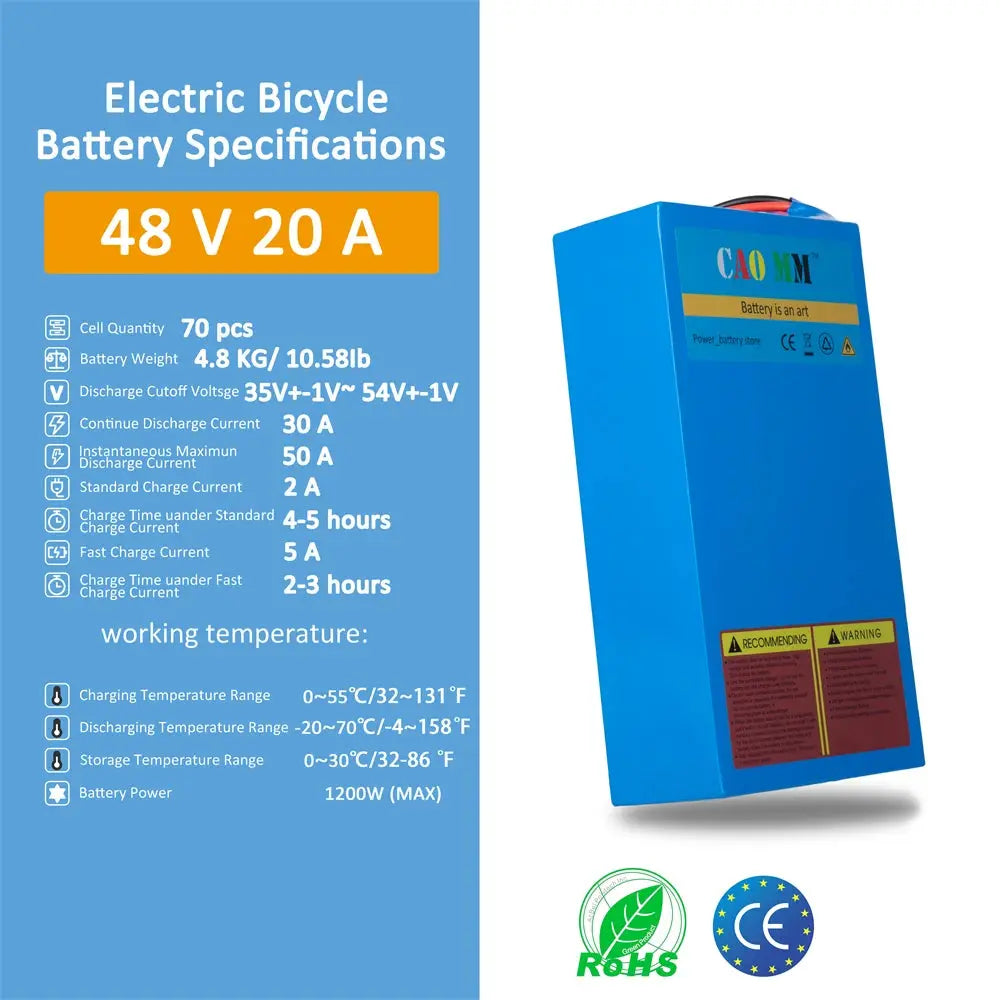 CaoMM 36V 48V Electric Bike Lithium Battery Pack 8 10 20Ah Li ion Ebike Battery for Bicycle Scooter Motorcycle with Charger  