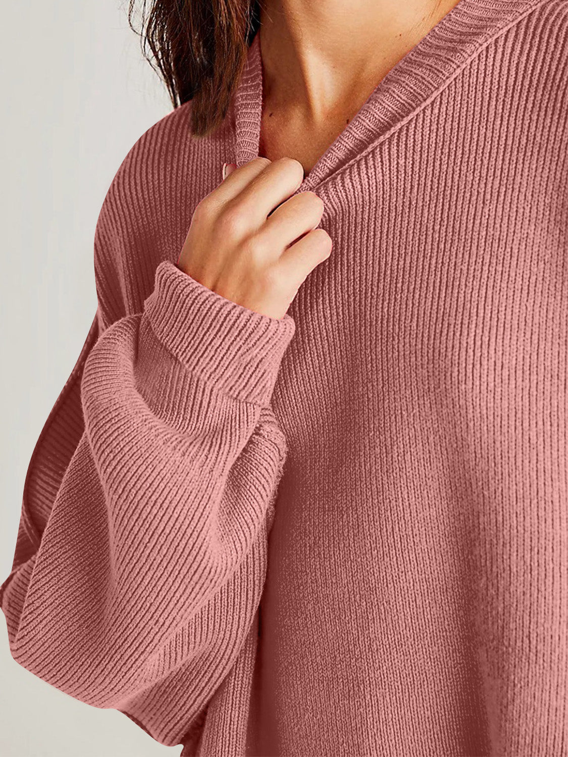 Double Take Side Slit Round Neck Long Sleeve Sweater  