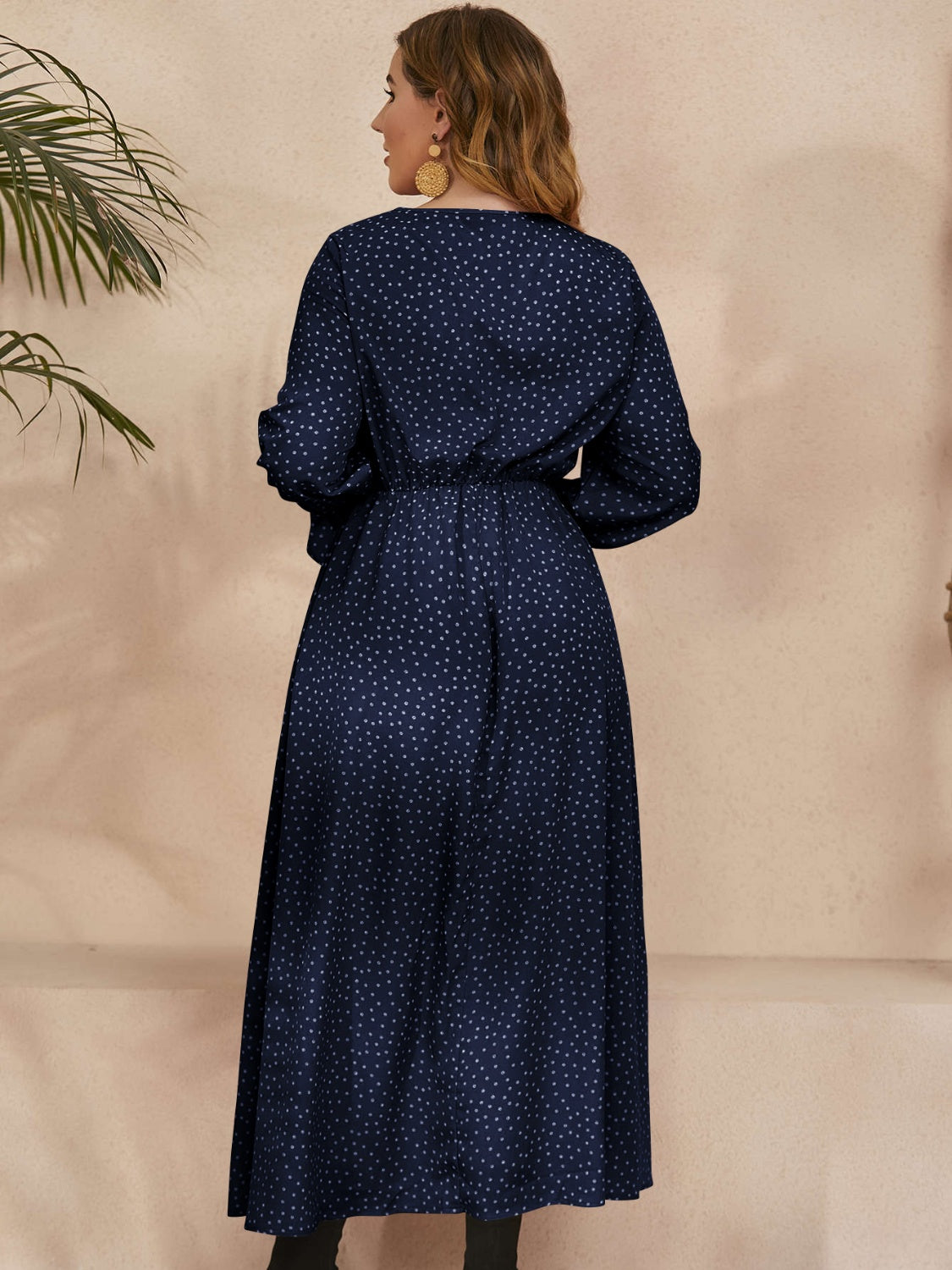 Honey Plus Size Ruffled Polka Dot Long Sleeve Midi Dress  