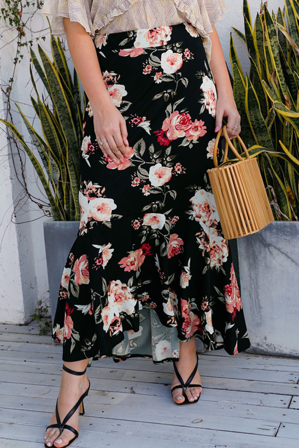 Plus Size Floral High-Rise Skirt  