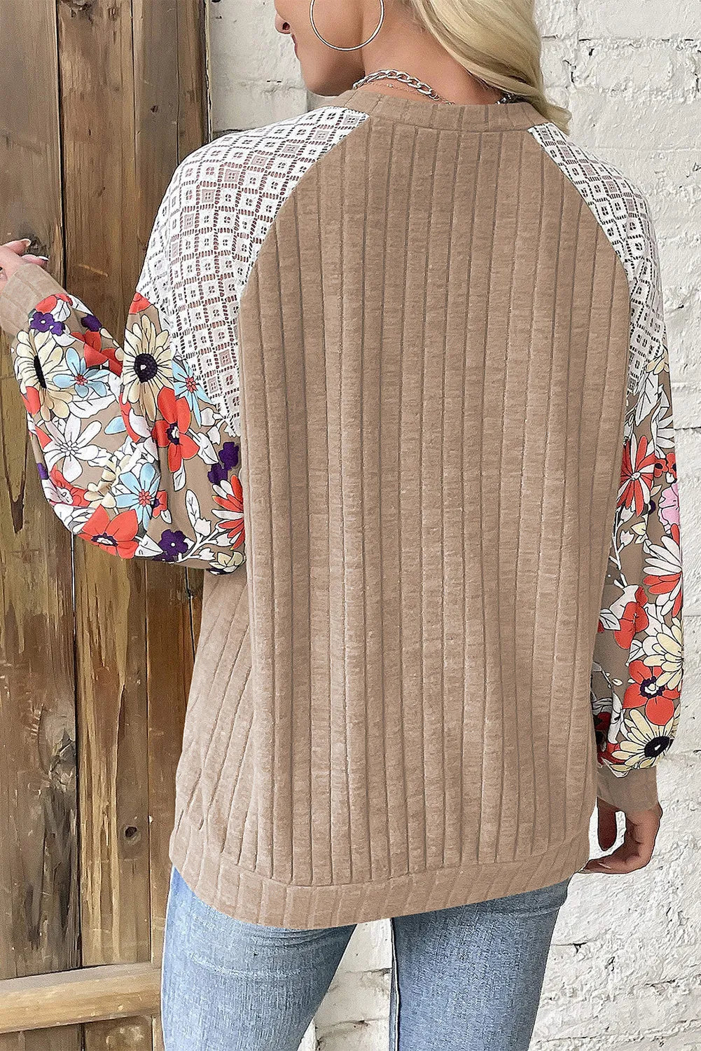 Printed Round Neck Long Sleeve Top  