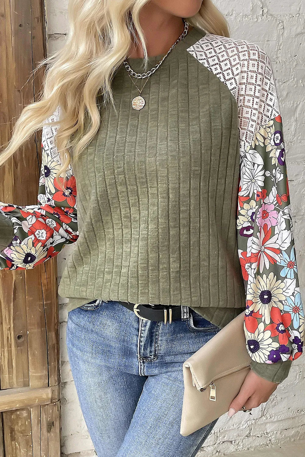 Printed Round Neck Long Sleeve Top  