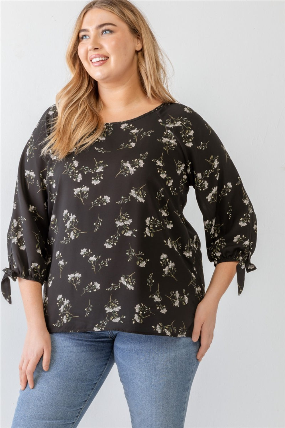 Zenobia Plus Size Floral Round Neck Blouse  