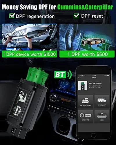 ANCEL HD100 Bluetooth Heavy Duty Truck Scanner, Enhanced D-P-F Regen&Reset for Cummins Caterpillar, Diesel OBD Full System Scan Tool for Detroit, Paccar, International Commercial Truck Repair Tool