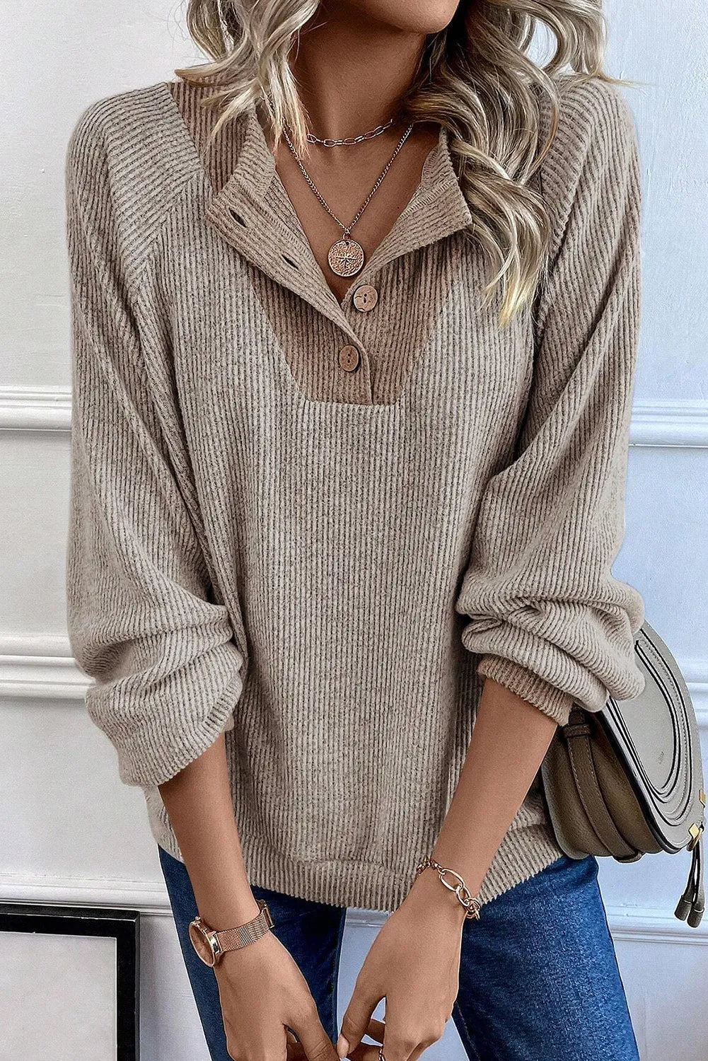 Quarter Buttoned Long Sleeve Blouse  