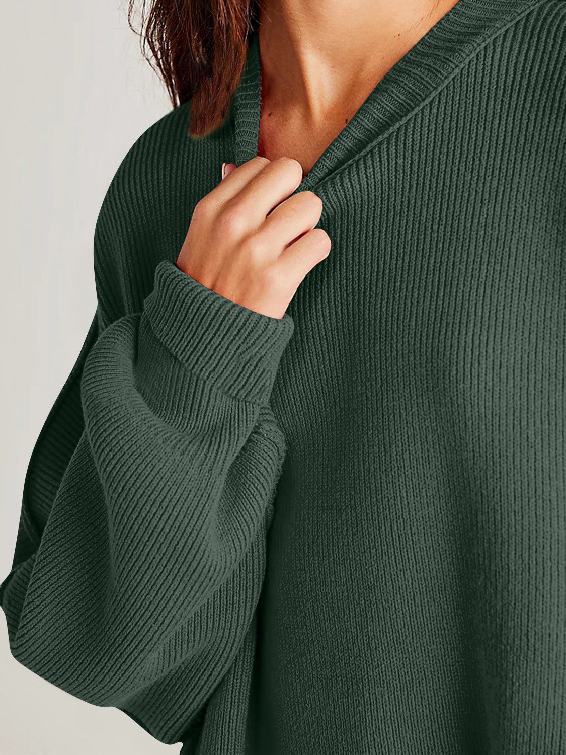 Double Take Side Slit Round Neck Long Sleeve Sweater  