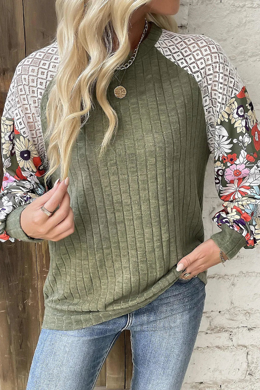 Printed Round Neck Long Sleeve Top  