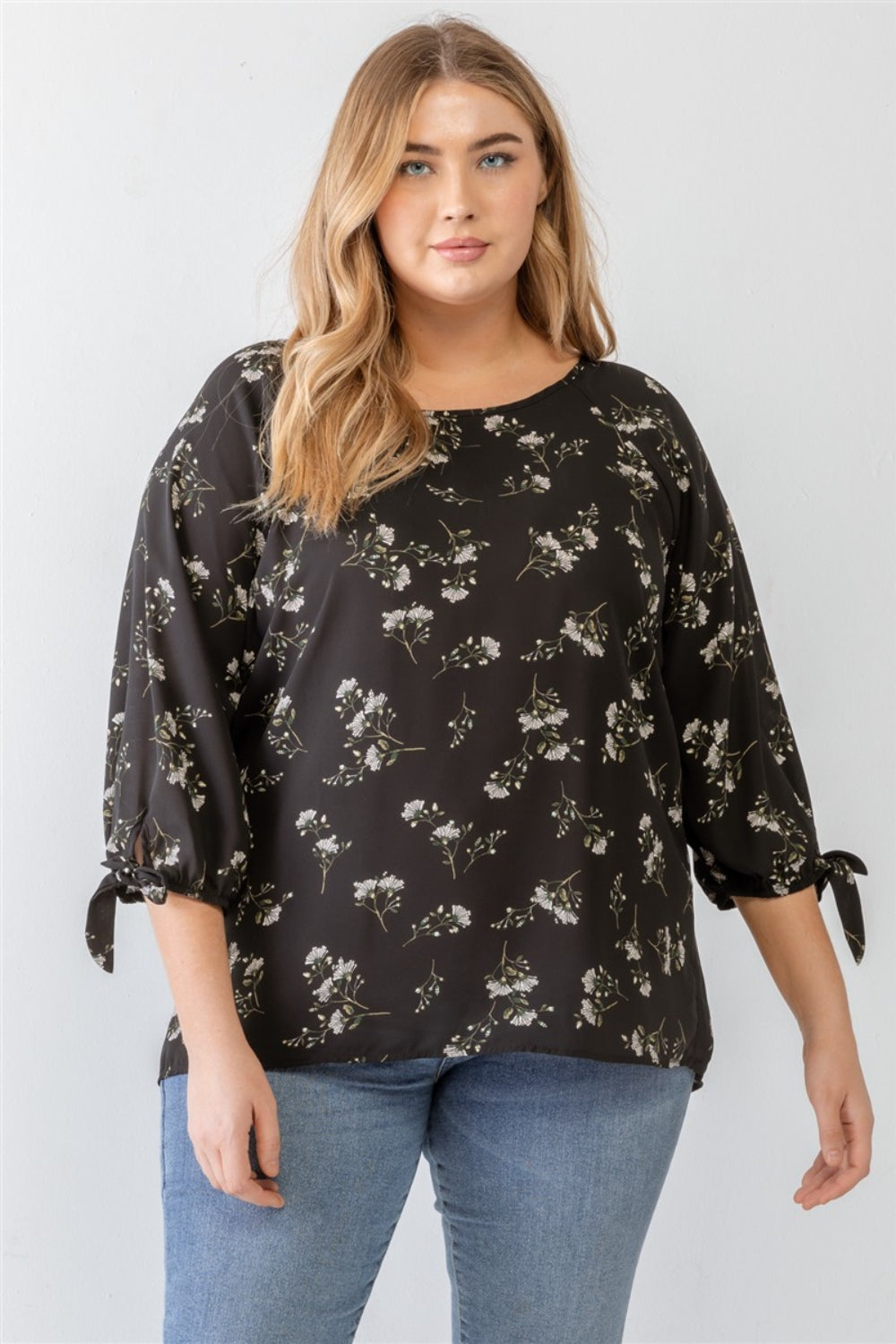 Zenobia Plus Size Floral Round Neck Blouse  