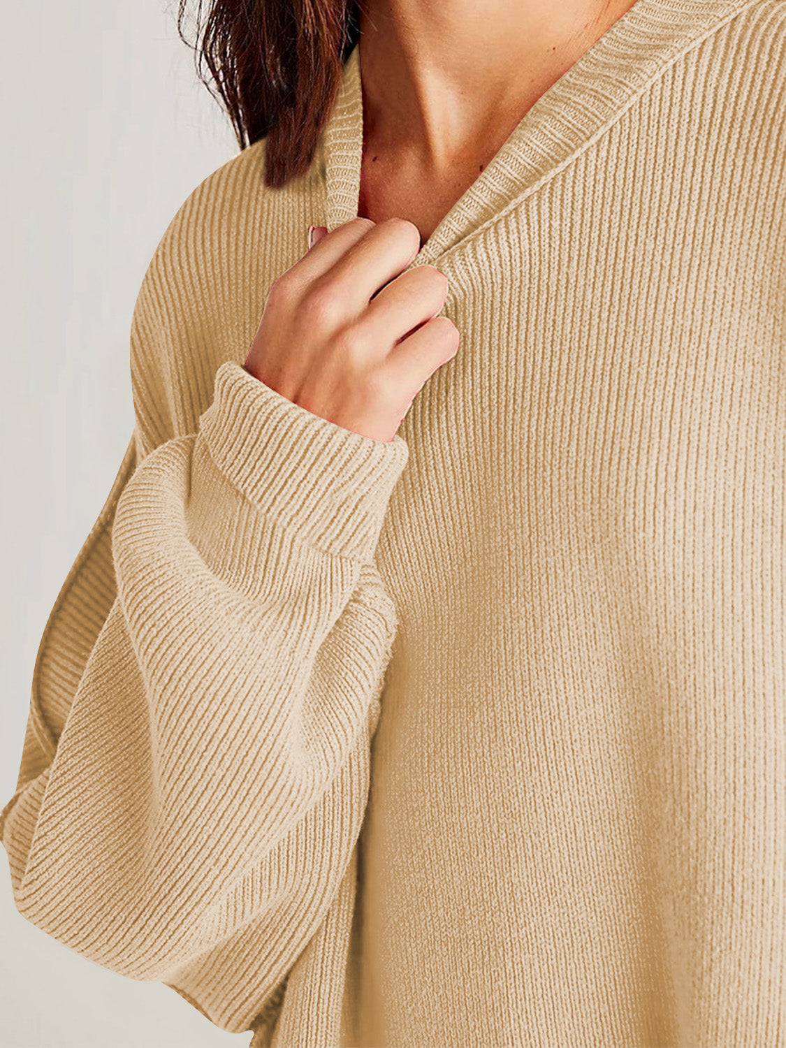 Double Take Side Slit Round Neck Long Sleeve Sweater  