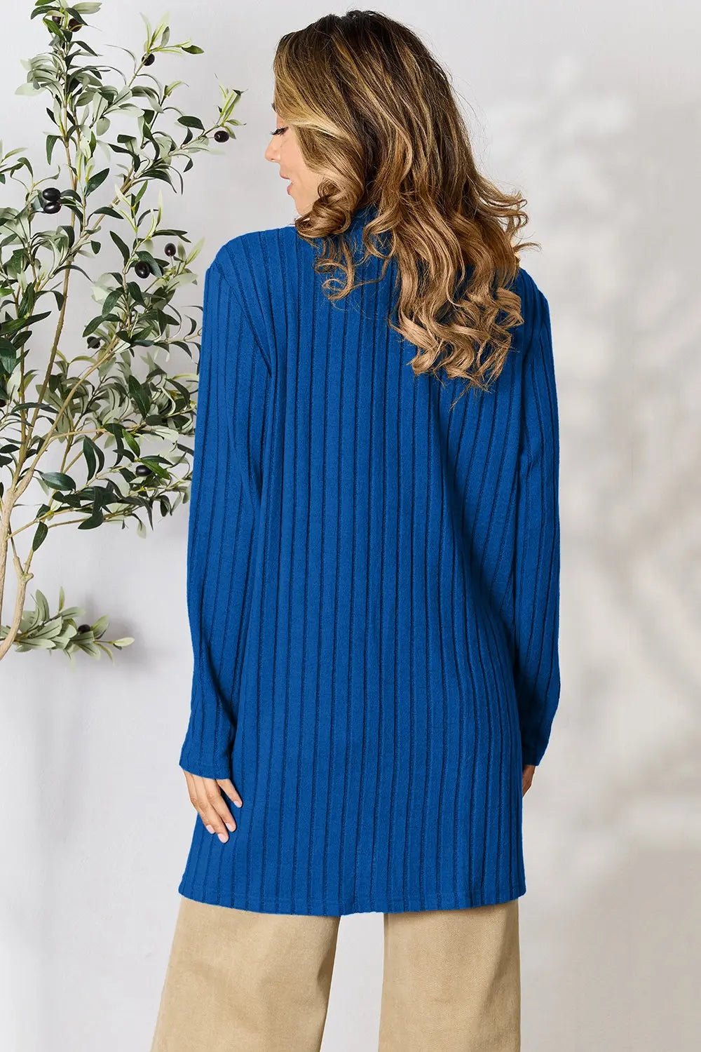 Basic Bae Full Size Ribbed Open Front Cardigan with Pockets  