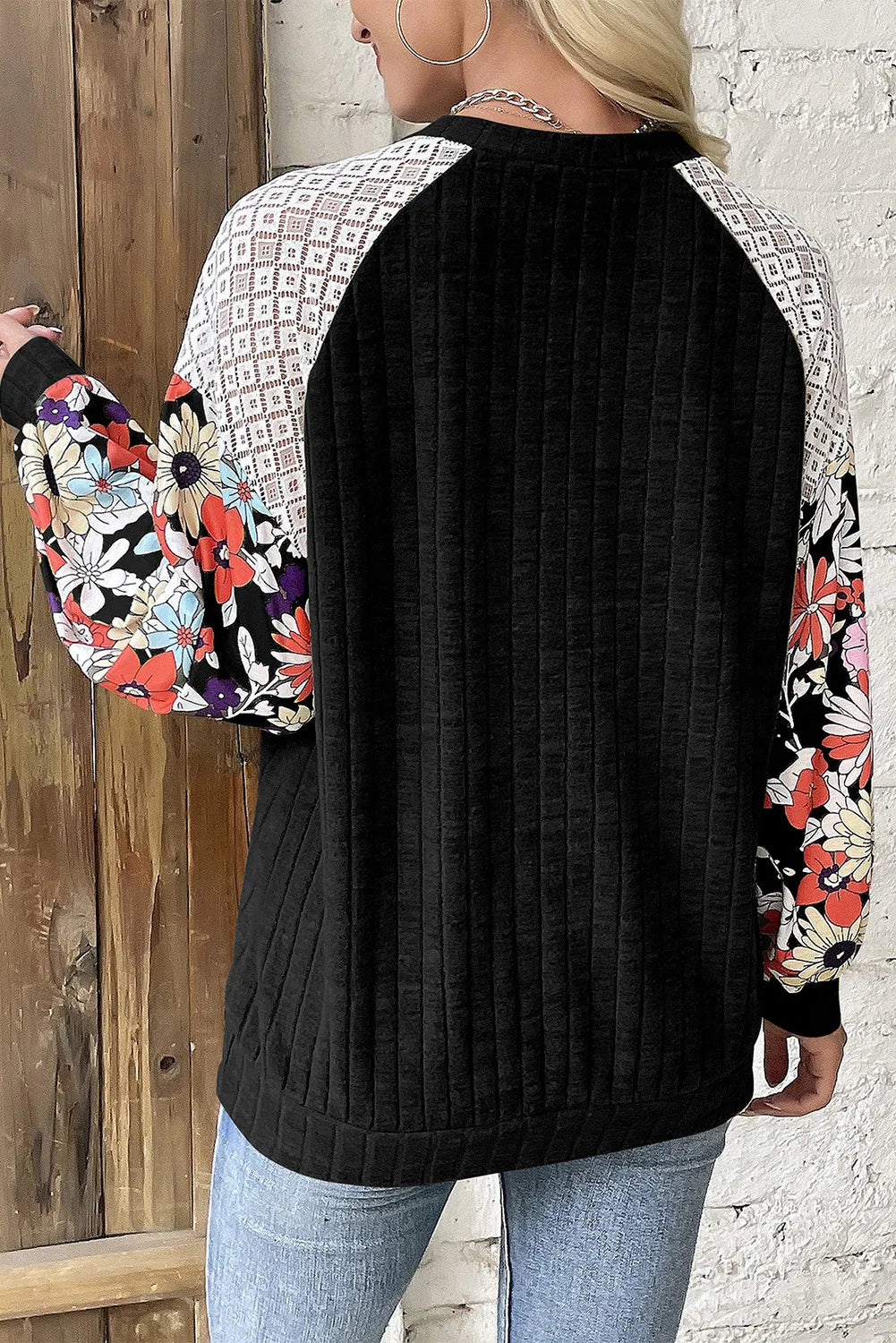 Printed Round Neck Long Sleeve Top  