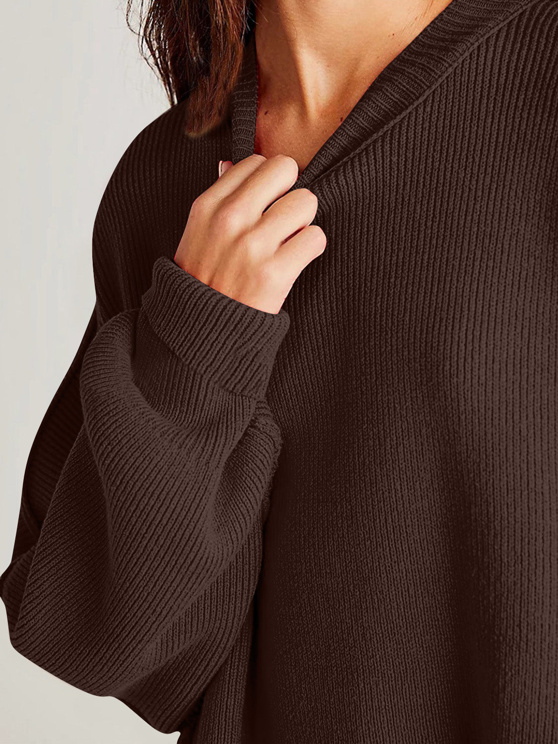 Double Take Side Slit Round Neck Long Sleeve Sweater  