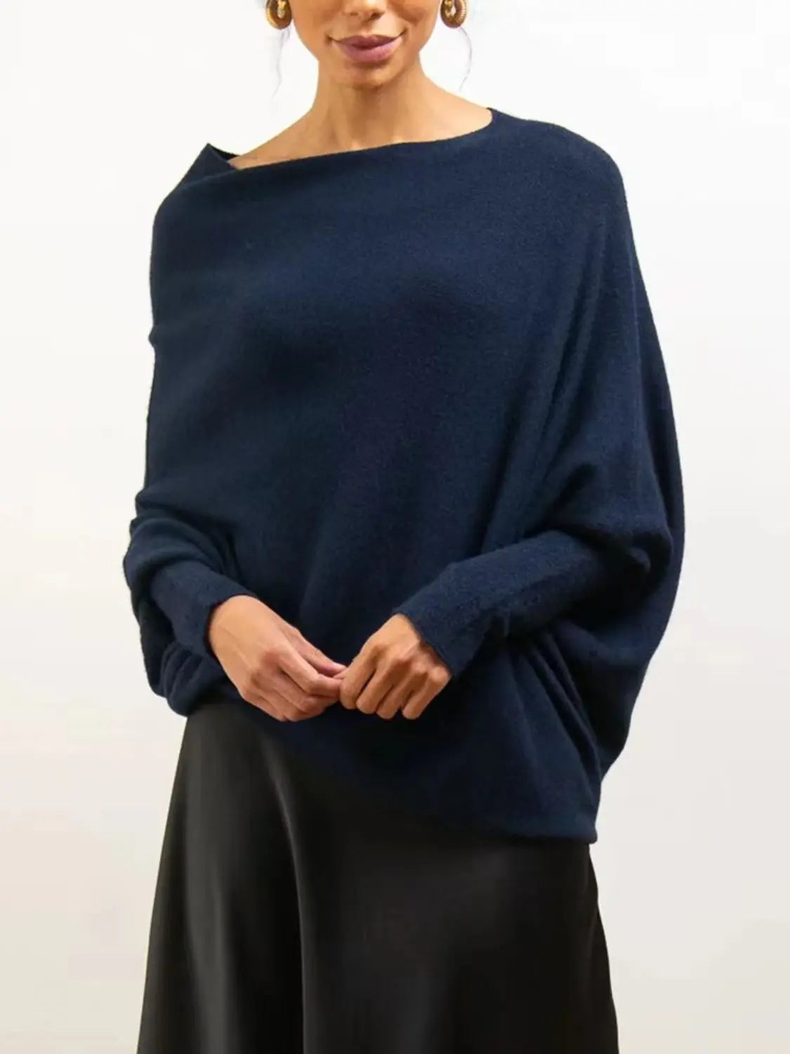 Full Size Boat Neck Batwing Sleeve Knit Top  