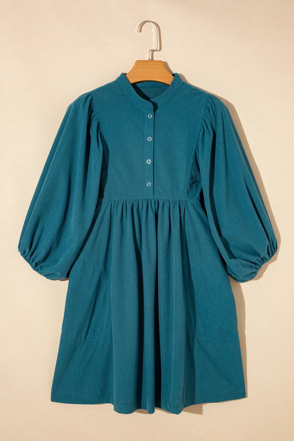 Quarter Snap Three-Quarter Sleeve Dress with Pockets  